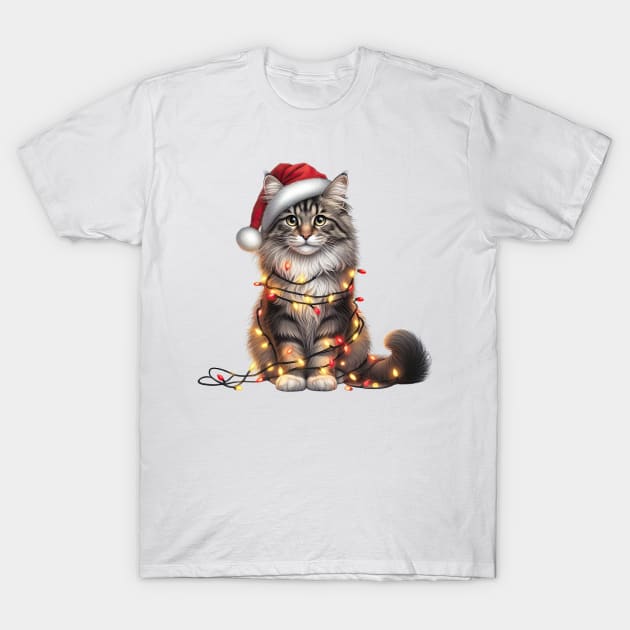 Christmas Norwegian Forest Cat T-Shirt by Chromatic Fusion Studio